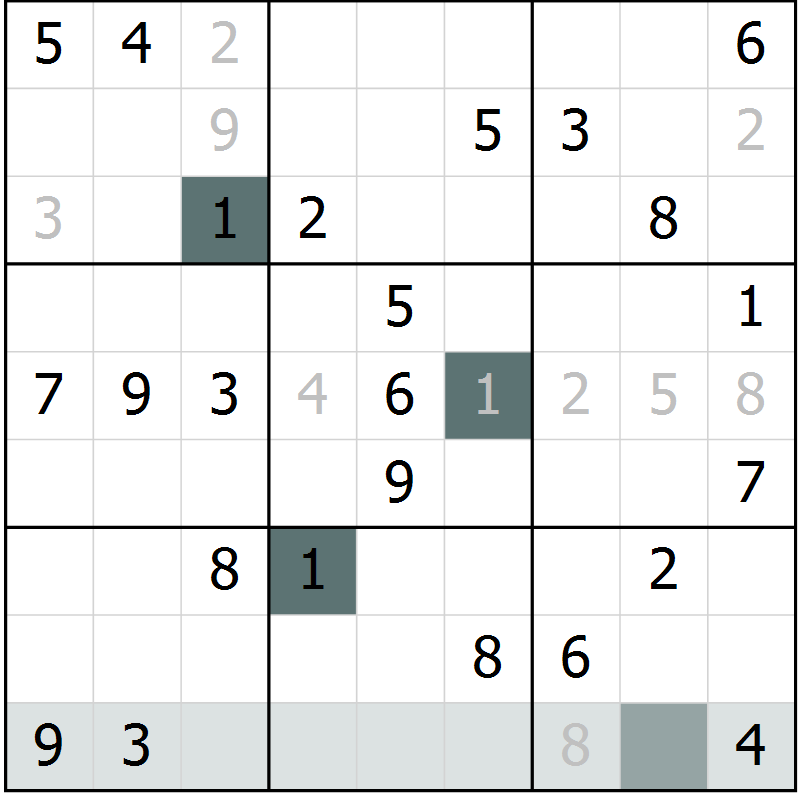 Position des candidats pour la solution de la Gr 70 page 72 du magazine de sudoku Expert n° 016