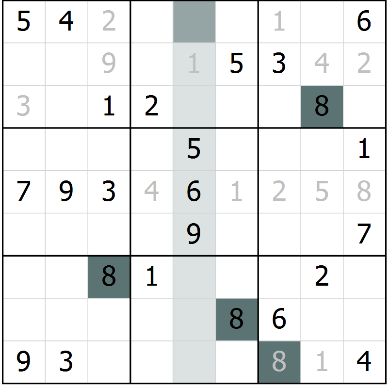 Position des candidats pour la solution de la Gr 70 page 72 du magazine de sudoku Expert n° 016
