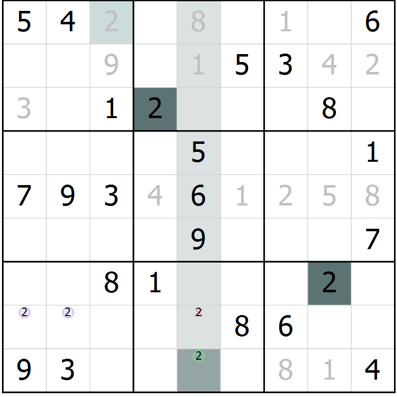 Position des candidats pour la solution de la Gr 70 page 72 du magazine de sudoku Expert n° 016