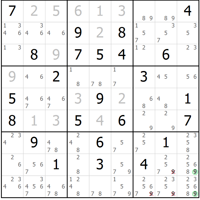 Position des candidats pour la solution de la Gr 71 page 73 du magazine de sudoku Expert n° 016