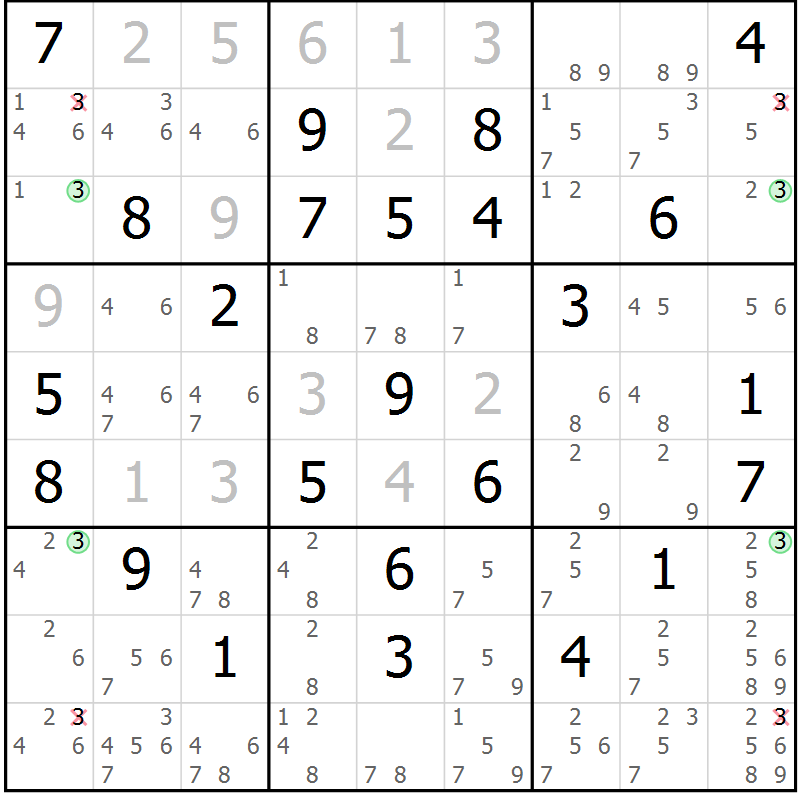 Position des candidats pour la solution de la Gr 71 page 73 du magazine de sudoku Expert n° 016