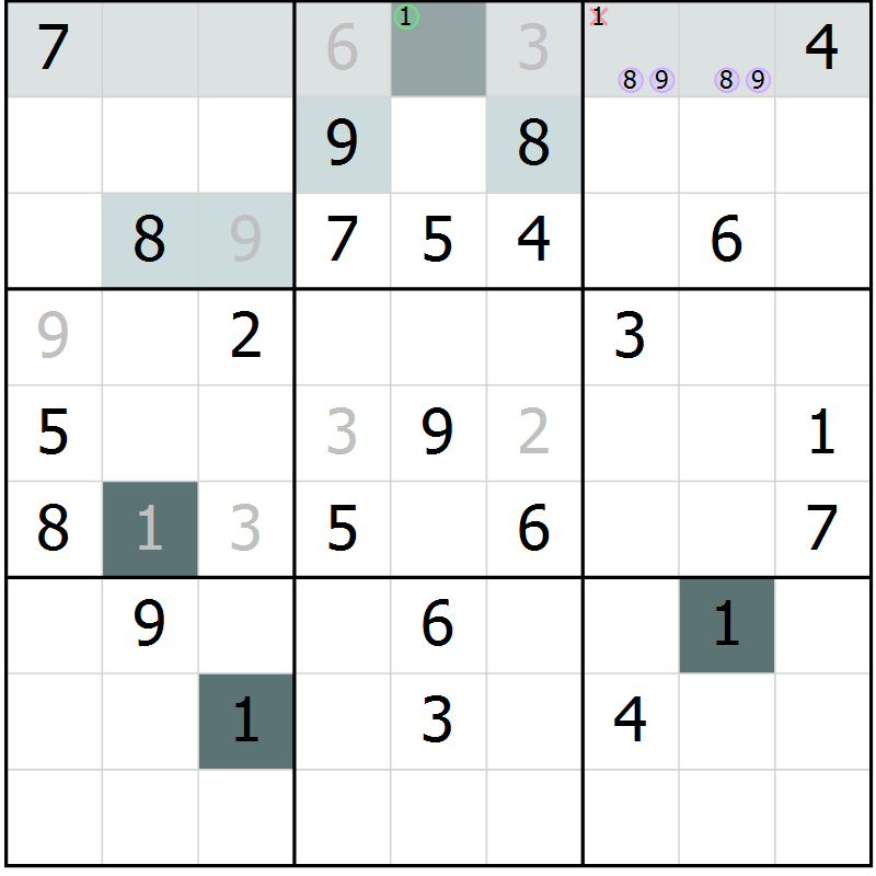 Position des candidats pour la solution de la Gr 71 page 73 du magazine de sudoku Expert n° 016