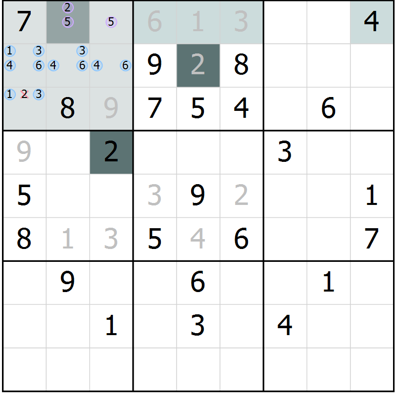 Position des candidats pour la solution de la Gr 71 page 73 du magazine de sudoku Expert n° 016