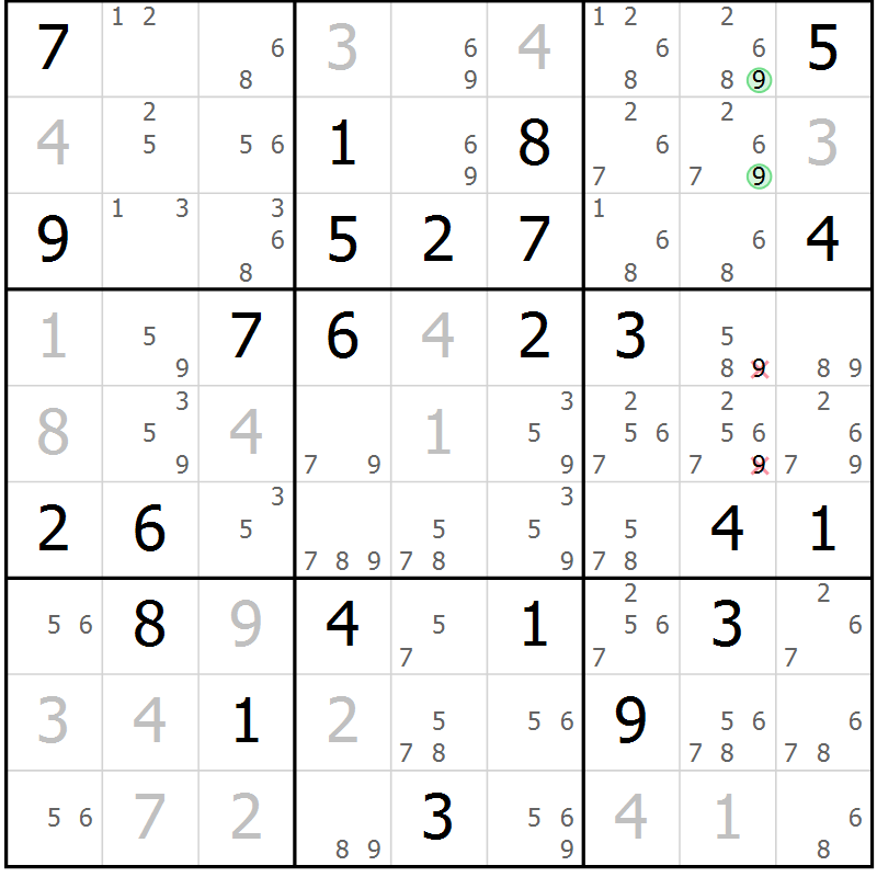 Position des candidats pour la solution de la Gr 72 page 74 du magazine de sudoku Expert n° 016