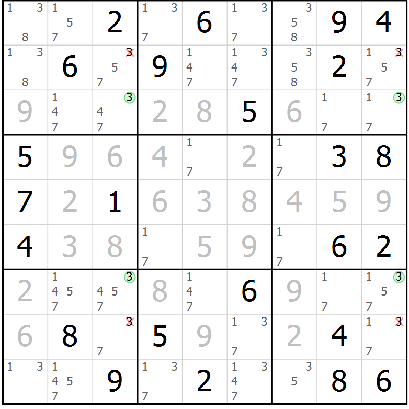 Position des candidats pour la solution de la Gr 73 page 75 du magazine de sudoku Expert n° 016