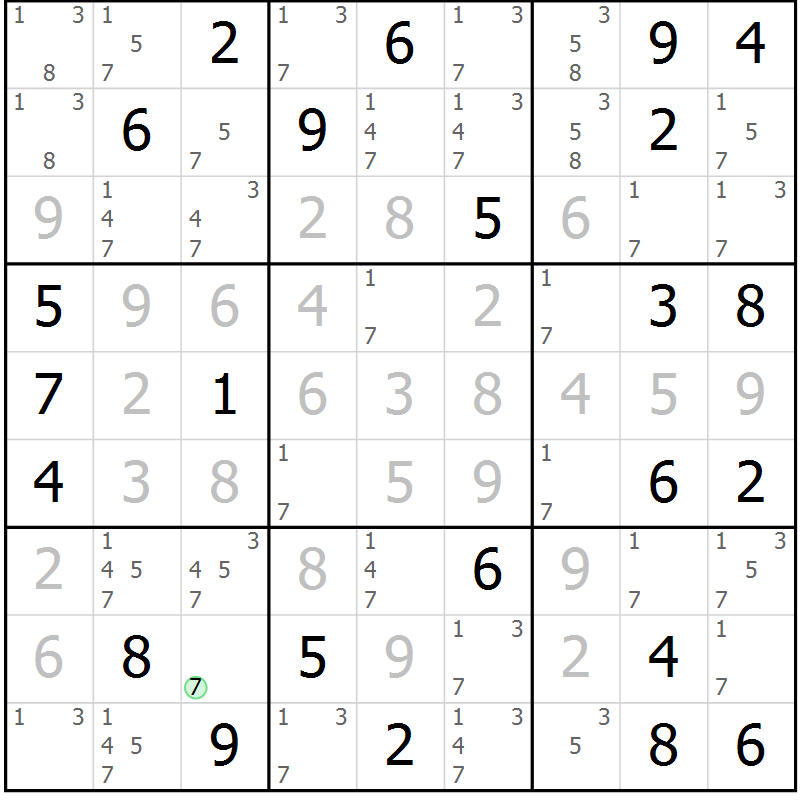 Position des candidats pour la solution de la Gr 73 page 75 du magazine de sudoku Expert n° 016
