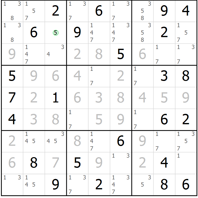 Position des candidats pour la solution de la Gr 73 page 75 du magazine de sudoku Expert n° 016