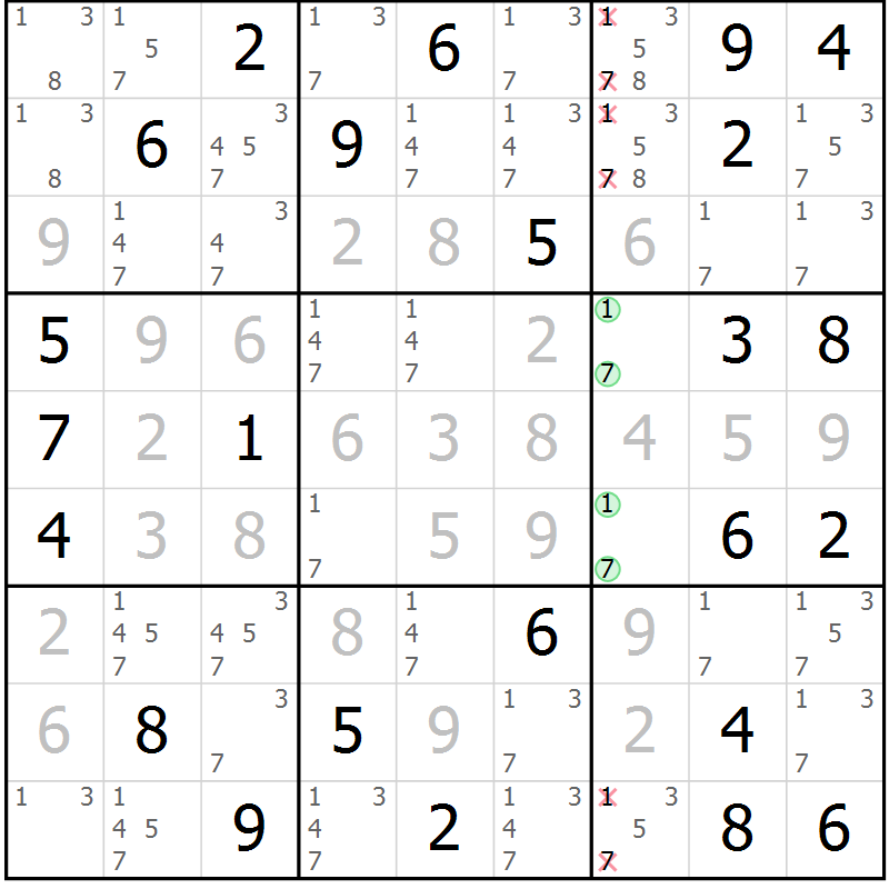 Position des candidats pour la solution de la Gr 73 page 75 du magazine de sudoku Expert n° 016