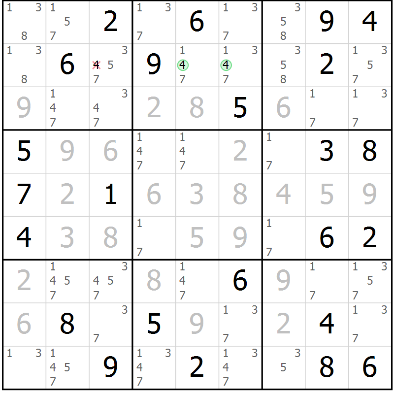 Position des candidats pour la solution de la Gr 73 page 75 du magazine de sudoku Expert n° 016