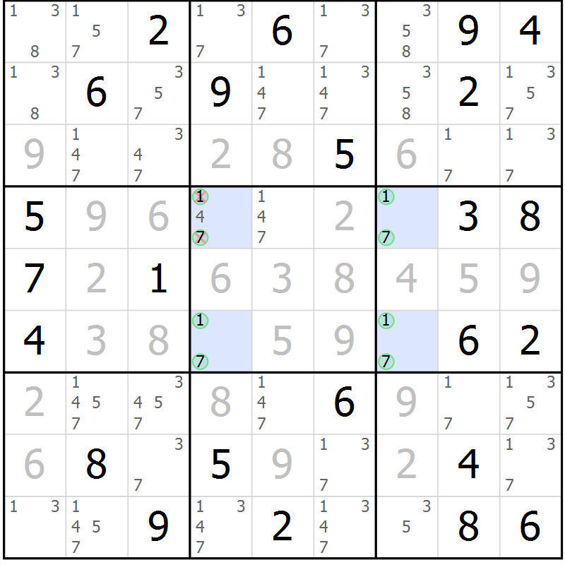 Position des candidats pour la solution de la Gr 73 page 75 du magazine de sudoku Expert n° 016