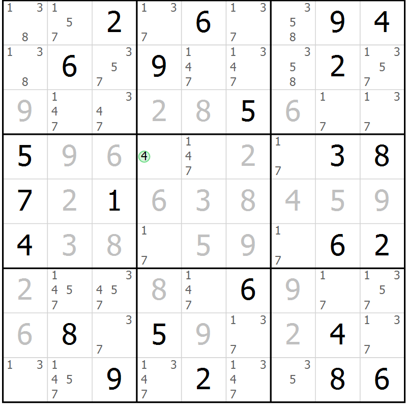 Position des candidats pour la solution de la Gr 73 page 75 du magazine de sudoku Expert n° 016