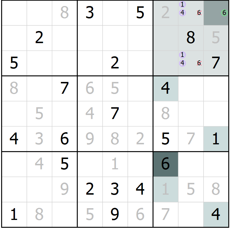 Position des candidats pour la solution de la Gr 9 page 11 du magazine de sudoku Expert n° 016