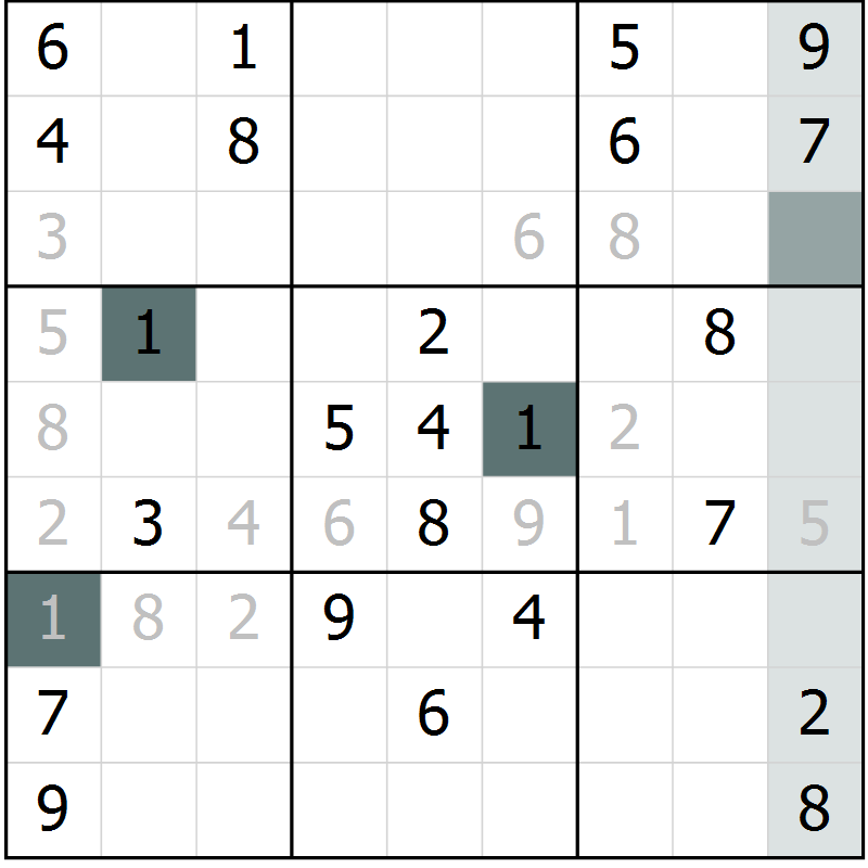 Position des candidats pour la solution de la Gr 1 page 3 du magazine de sudoku Expert n° 019