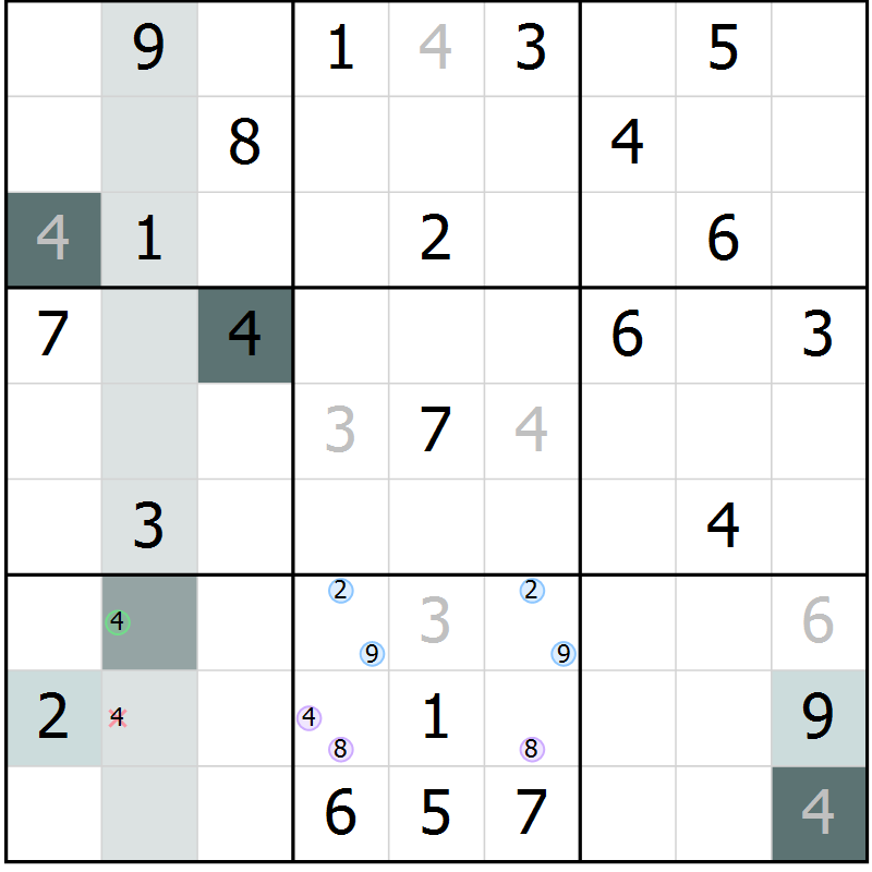 Position des candidats pour la solution de la Gr 10 page 12 du magazine de sudoku Expert n° 019