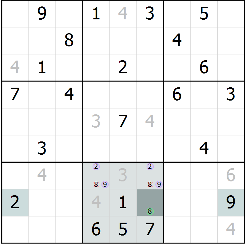 Position des candidats pour la solution de la Gr 10 page 12 du magazine de sudoku Expert n° 019
