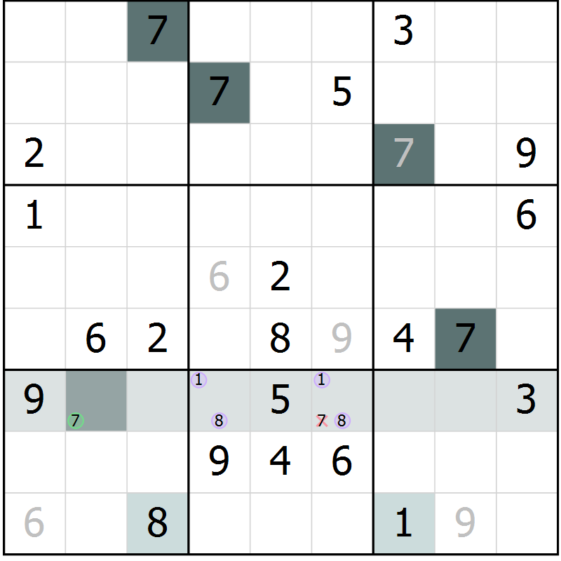 Position des candidats pour la solution de la Gr 11 page 13 du magazine de sudoku Expert n° 019