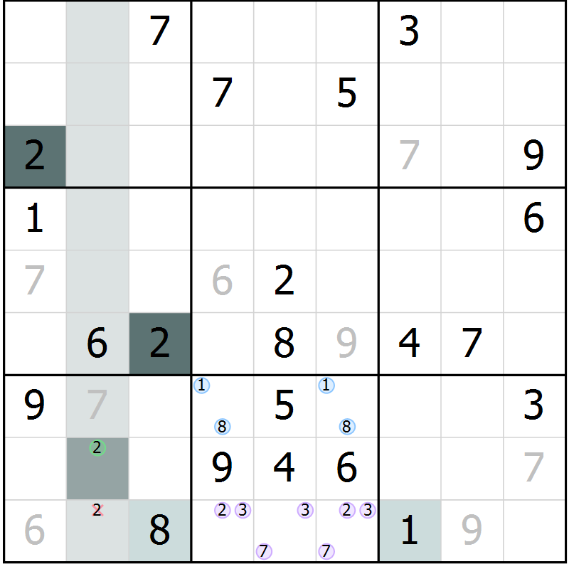 Position des candidats pour la solution de la Gr 11 page 13 du magazine de sudoku Expert n° 019
