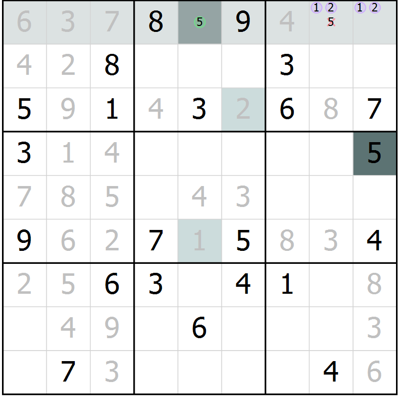 Position des candidats pour la solution de la Gr 13 page 15 du magazine de sudoku Expert n° 019