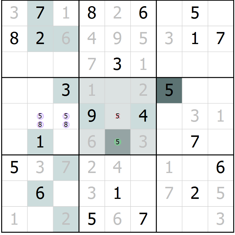 Position des candidats pour la solution de la Gr 14 page 16 du magazine de sudoku Expert n° 019