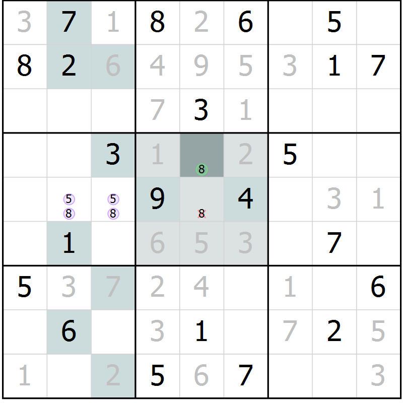Position des candidats pour la solution de la Gr 14 page 16 du magazine de sudoku Expert n° 019