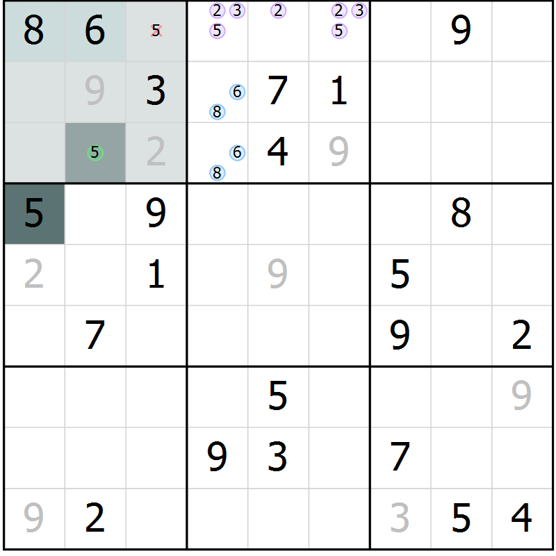 Position des candidats pour la solution de la Gr 15 page 17 du magazine de sudoku Expert n° 019