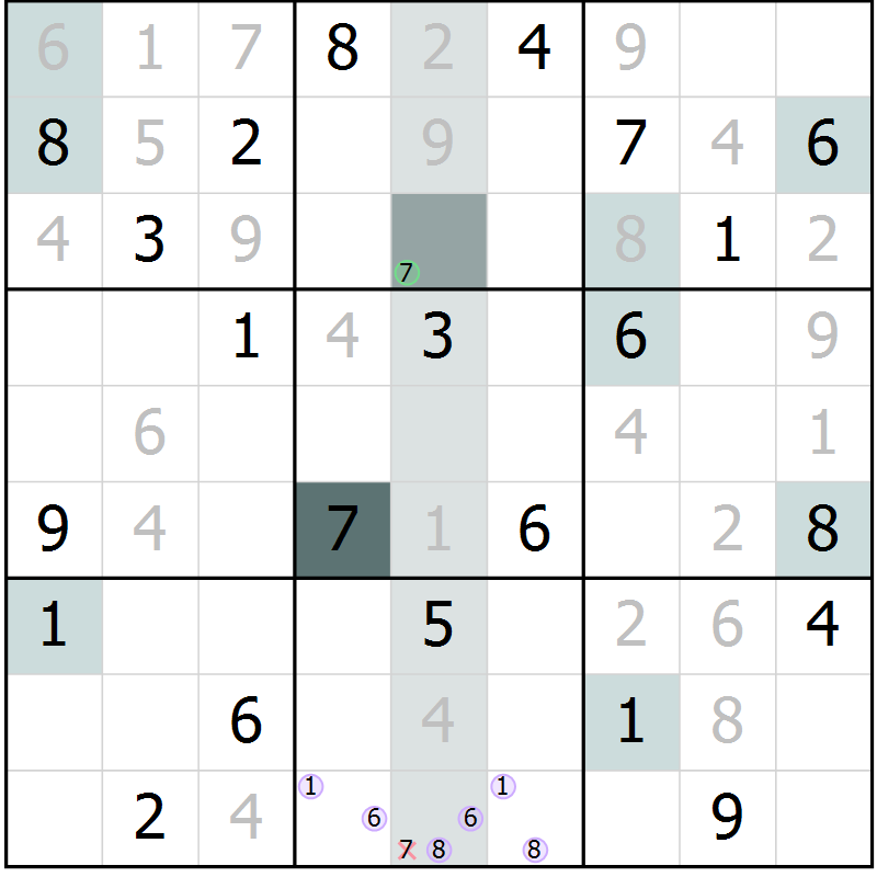 Position des candidats pour la solution de la Gr 16 page 18 du magazine de sudoku Expert n° 019