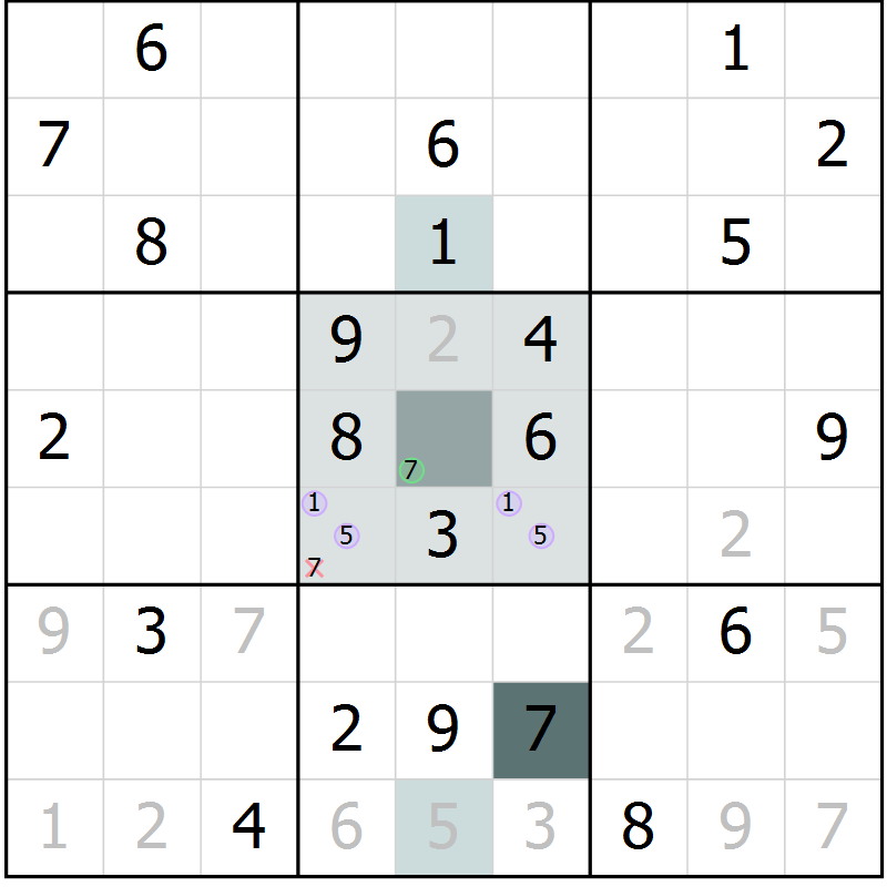 Position des candidats pour la solution de la Gr 17 page 19 du magazine de sudoku Expert n° 019