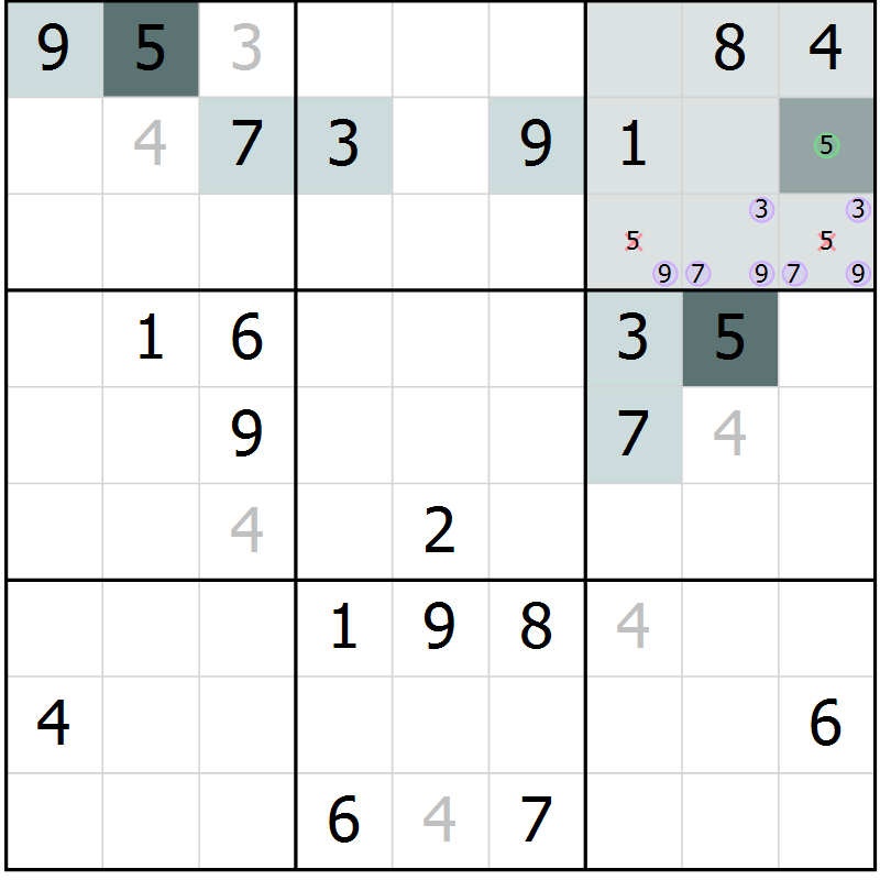 Position des candidats pour la solution de la Gr 18 page 20 du magazine de sudoku Expert n° 019