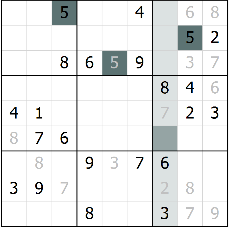 Position des candidats pour la solution de la Gr 19 page 21 du magazine de sudoku Expert n° 019