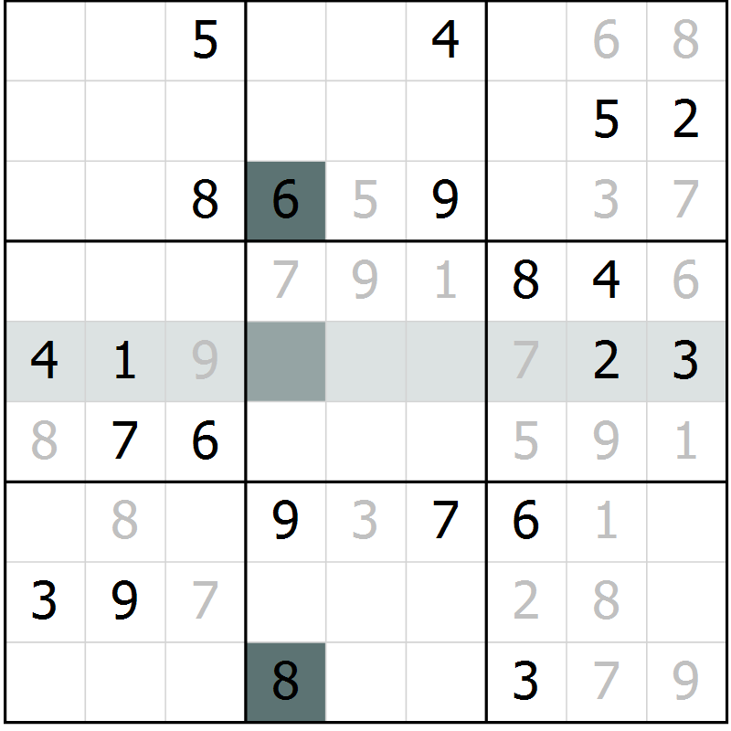 Position des candidats pour la solution de la Gr 19 page 21 du magazine de sudoku Expert n° 019