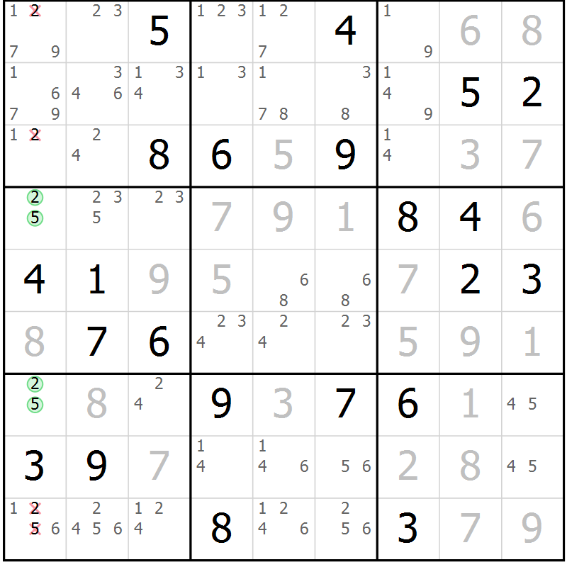 Position des candidats pour la solution de la Gr 19 page 21 du magazine de sudoku Expert n° 019