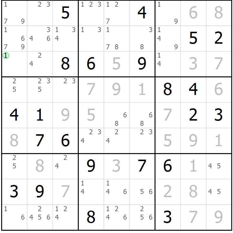 Position des candidats pour la solution de la Gr 19 page 21 du magazine de sudoku Expert n° 019