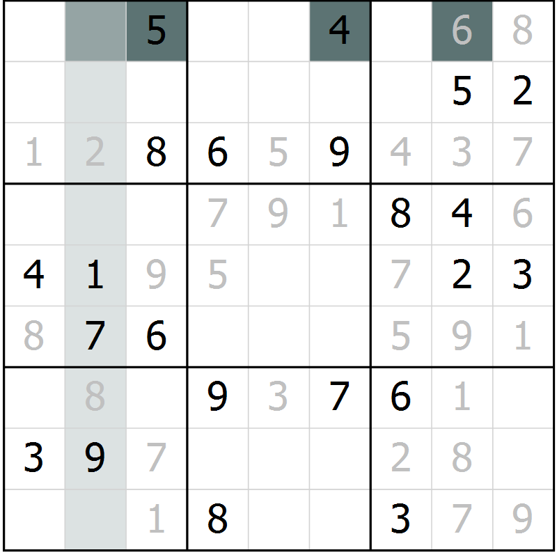 Position des candidats pour la solution de la Gr 19 page 21 du magazine de sudoku Expert n° 019