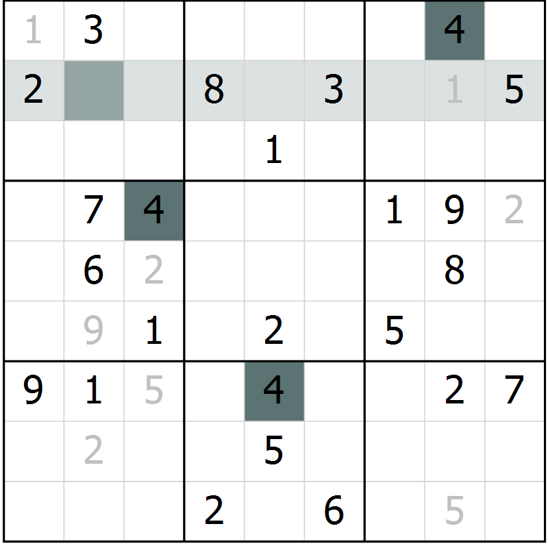 Position des candidats pour la solution de la Gr 2 page 4 du magazine de sudoku Expert n° 019