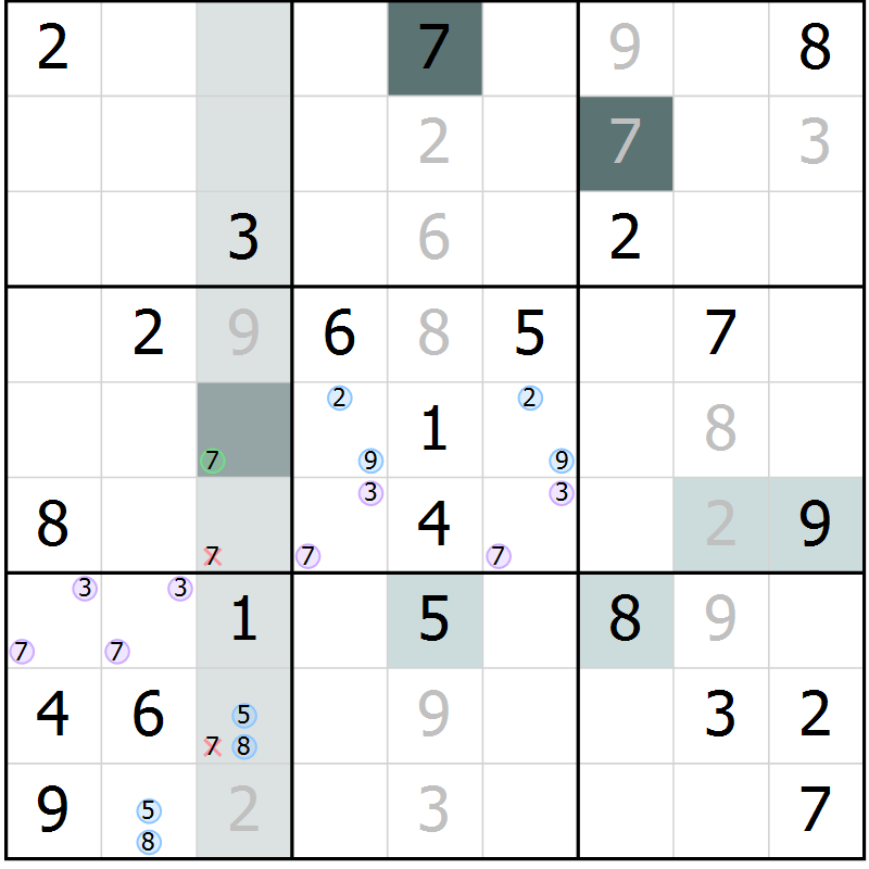Position des candidats pour la solution de la Gr 22 page 24 du magazine de sudoku Expert n° 019