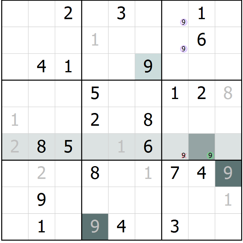 Position des candidats pour la solution de la Gr 23 page 25 du magazine de sudoku Expert n° 019