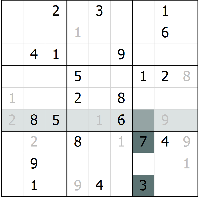 Position des candidats pour la solution de la Gr 23 page 25 du magazine de sudoku Expert n° 019