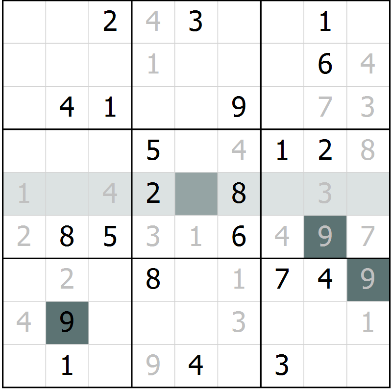 Position des candidats pour la solution de la Gr 23 page 25 du magazine de sudoku Expert n° 019