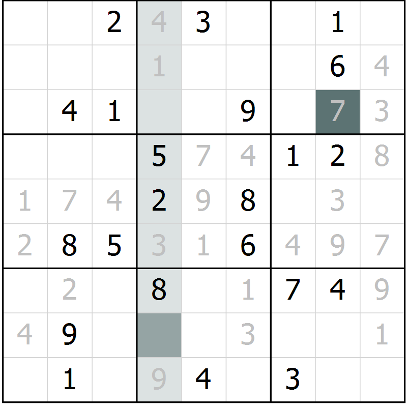 Position des candidats pour la solution de la Gr 23 page 25 du magazine de sudoku Expert n° 019