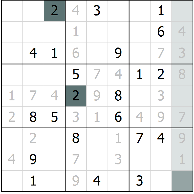 Position des candidats pour la solution de la Gr 23 page 25 du magazine de sudoku Expert n° 019