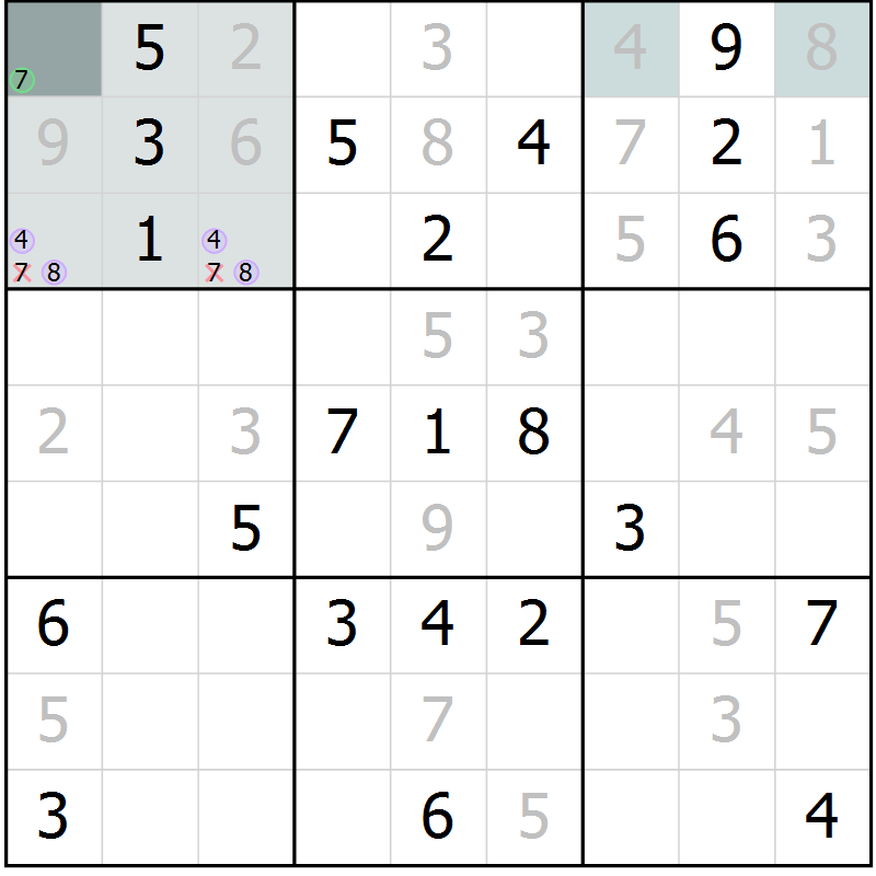 Position des candidats pour la solution de la Gr 24 page 26 du magazine de sudoku Expert n° 019