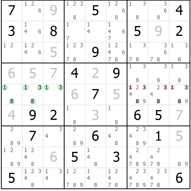 Position des candidats pour la solution de la Gr 25 page 27 du magazine de sudoku Expert n° 019