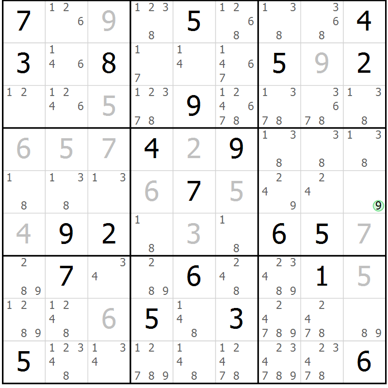 Position des candidats pour la solution de la Gr 25 page 27 du magazine de sudoku Expert n° 019