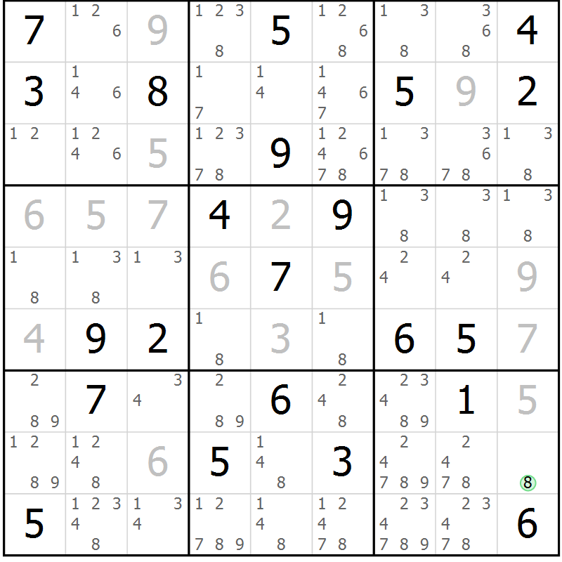 Position des candidats pour la solution de la Gr 25 page 27 du magazine de sudoku Expert n° 019