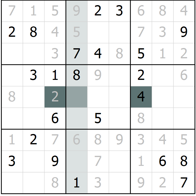 Position des candidats pour la solution de la Gr 26 page 28 du magazine de sudoku Expert n° 019
