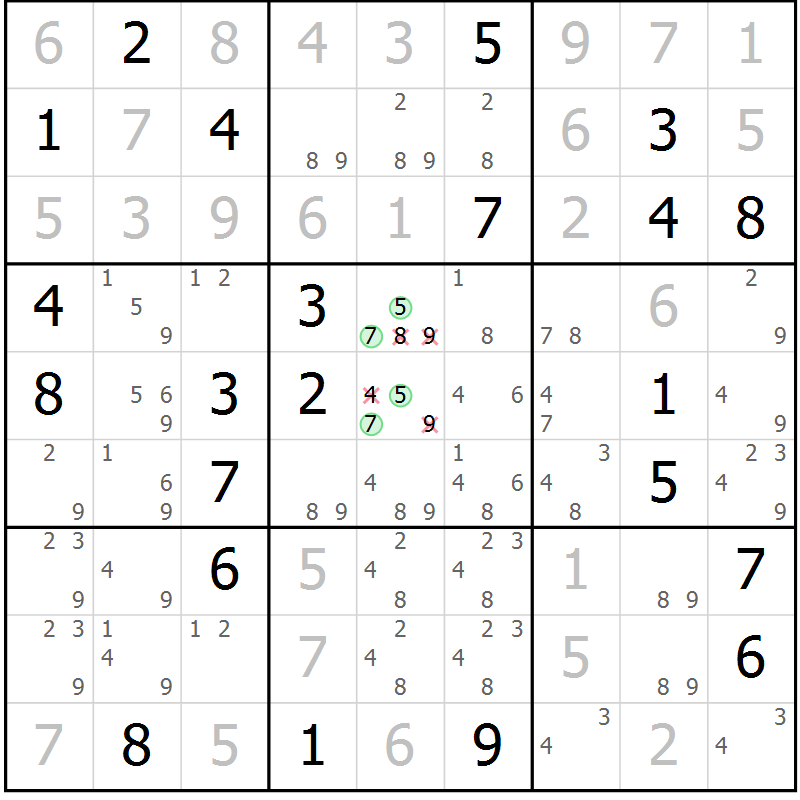 Position des candidats pour la solution de la Gr 28 page 30 du magazine de sudoku Expert n° 019