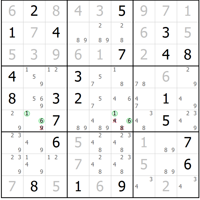 Position des candidats pour la solution de la Gr 28 page 30 du magazine de sudoku Expert n° 019