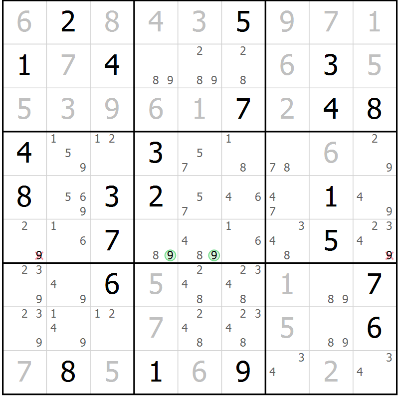 Position des candidats pour la solution de la Gr 28 page 30 du magazine de sudoku Expert n° 019
