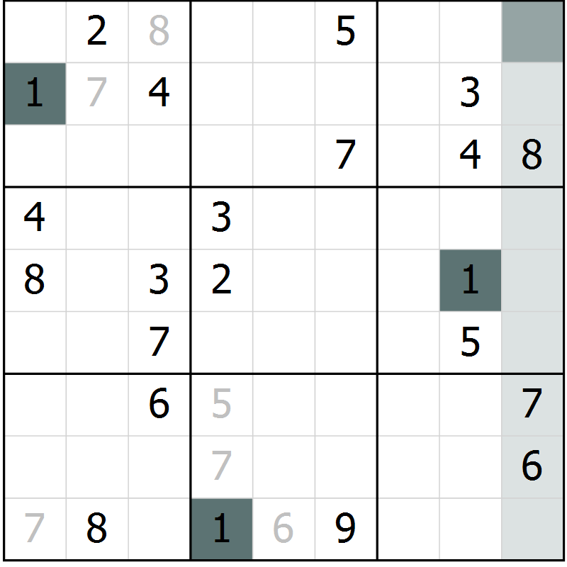 Position des candidats pour la solution de la Gr 28 page 30 du magazine de sudoku Expert n° 019