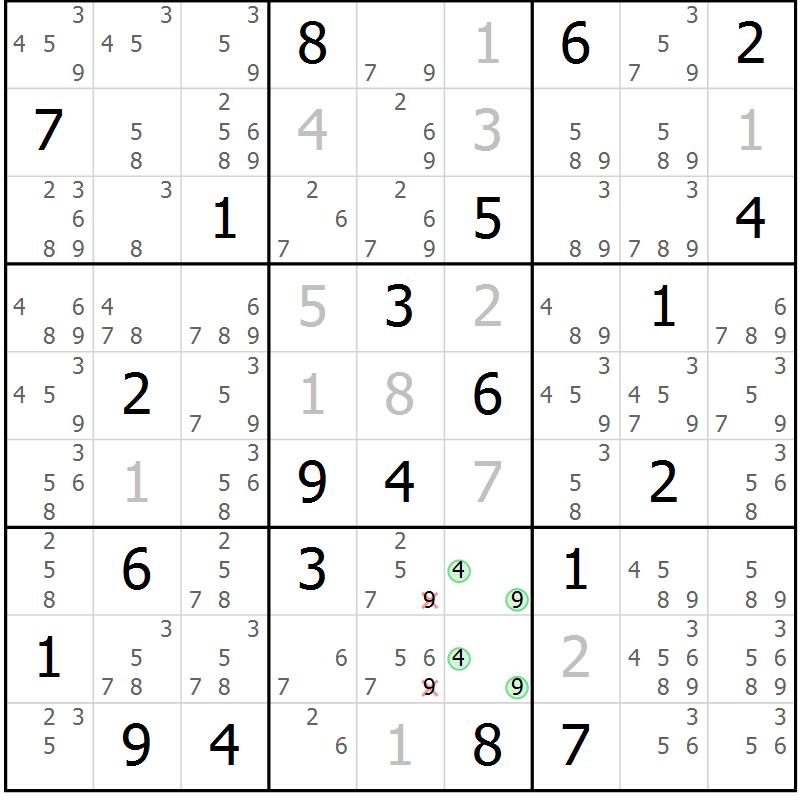 Position des candidats pour la solution de la Gr 29 page 31 du magazine de sudoku Expert n° 019
